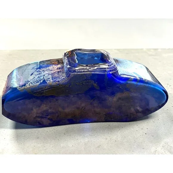 Charlie Meaker MCM Art Glass Large Blue Azurene Vase - Picture 7 of 10